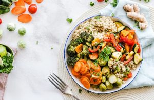plate of vegetables and rice